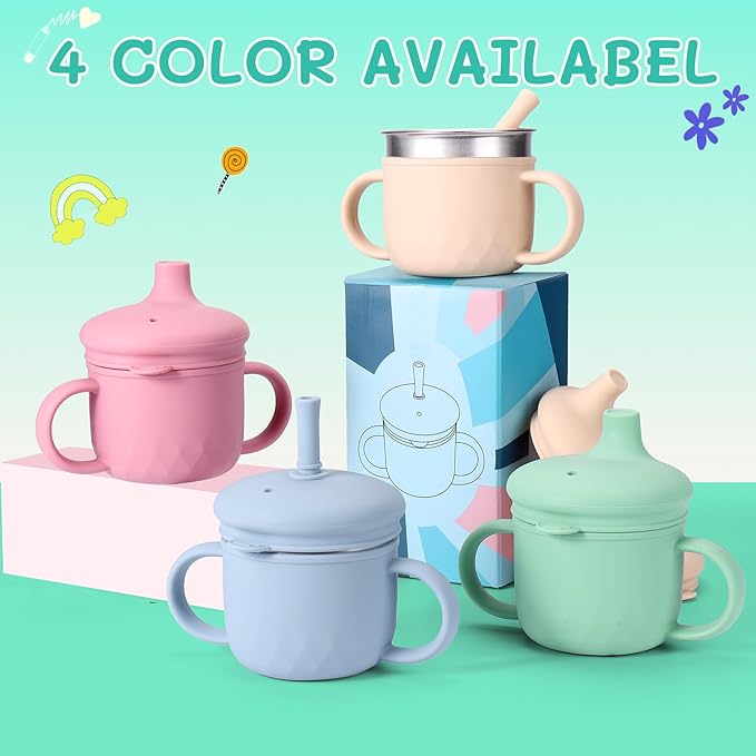 BUSOHA Stainless Steel Toddler Sippy Cup ??8oz Spill-Proof Straw Cup for 6+ Month Babies & Toddlers, 3-in-1 Reusable Travel Cup with Brush ??Dishwasher Safe, Kids Drinking Cup