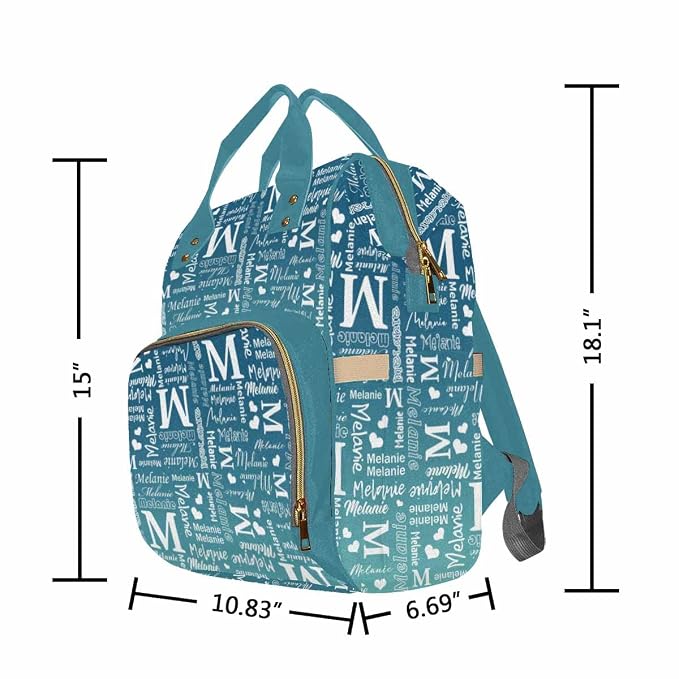 InterestPrint Personalized Diaper Bag with Name Custom Blue Gradient Monogram Nursing Bag Customized Logo Text Shoulder Bag Backpack Casual Daypack Bag for Sister BFF Shopping Present