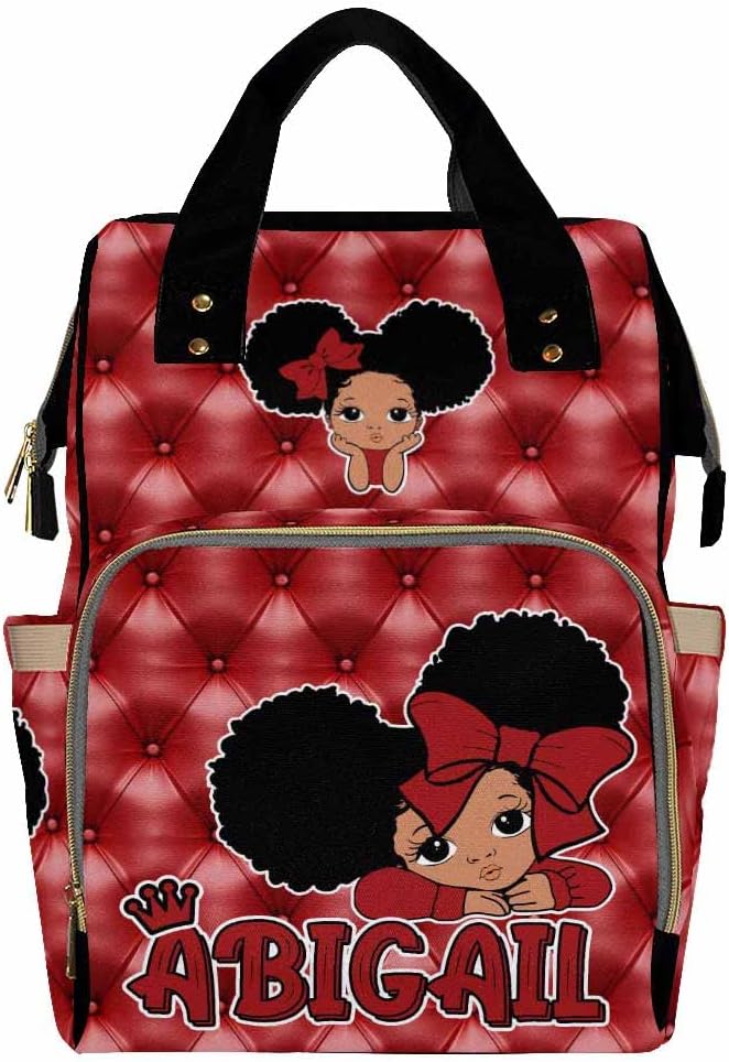 InterestPrint Custom Name Diaper Bag Customized Red Princess Nappy Bags Personalized Nursing Bags with Name Backpack Shoulders Bag Casual Daypack Travel Bag for Women