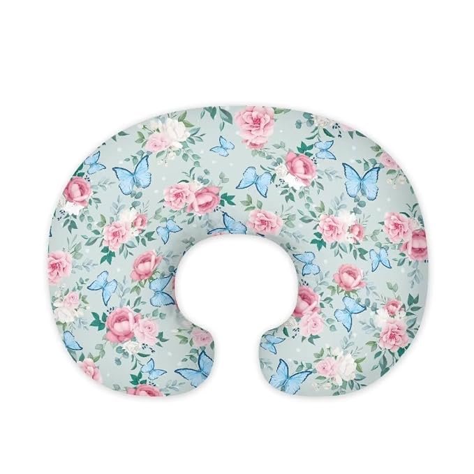 Butterfly Flowers Nursing Pillow Cover Stain Resistant Breastfeeding Pillow Slipcover Lightweight Pillow Cover for Nursery