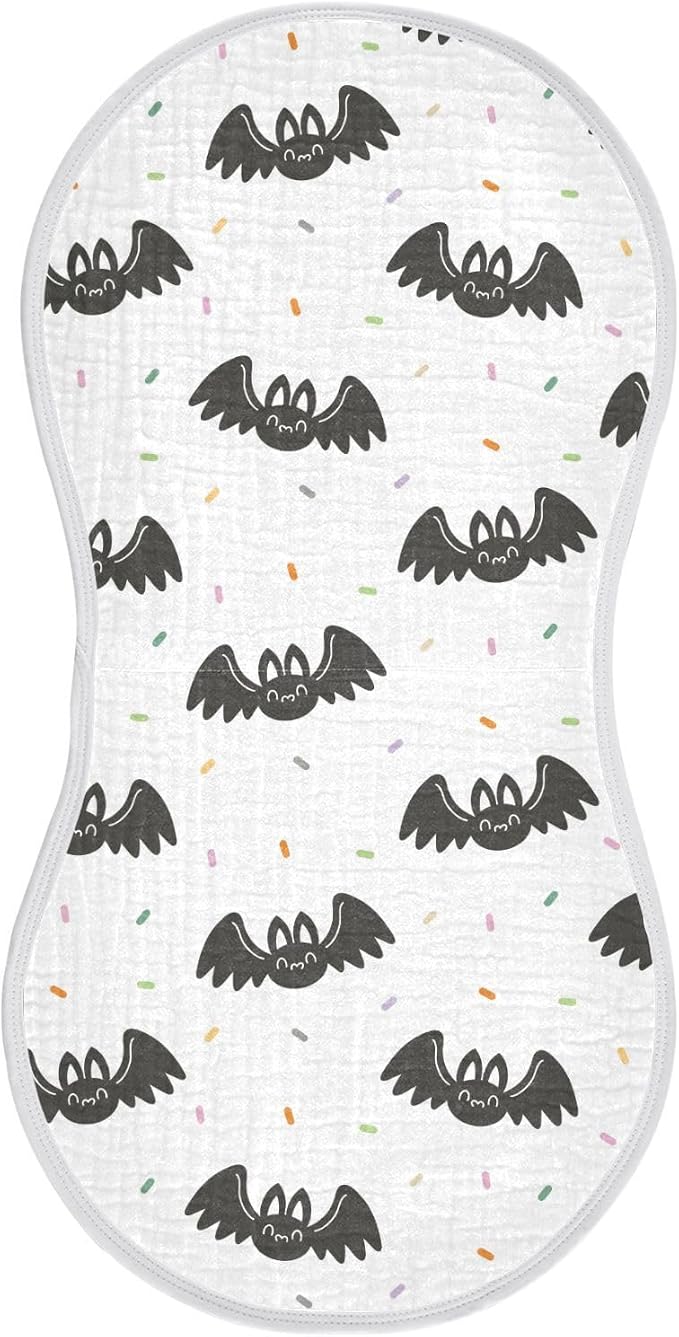 vvfelixl Baby Burp Cloths Halloween Bat and Confetti Baby Newborn Cotton Burping Cloths Set Baby Washcloths 4 Pack White