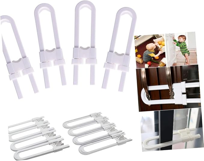Childproof Cabinet Locks U-shaped Sliding Latches for Kitchen Closet and Cabinets Set of 4 No Tool Installation