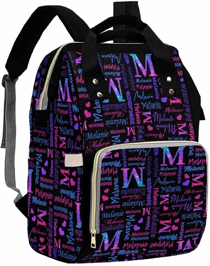 Artsadd Custom Monogram Diaper Back Pack with Thermal Pockets, Gradient Purple Glitter Travel Backpack Customized Baby Bags with Name Gift for Women Family Friend