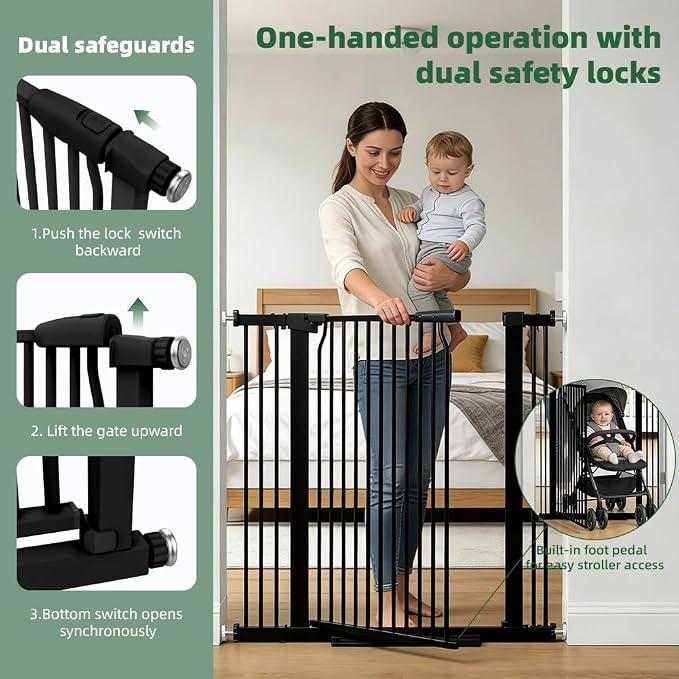 41" Tall Wide Baby Gate for Doorways Stairs, 60.2"-65.7" Extra Tall Dog Pet Gates Pressure Mounted, Large High Child Kid Safety Door Walk Thru, Auto Close Cat Proof Hallway Kitchen Indoor House, Black