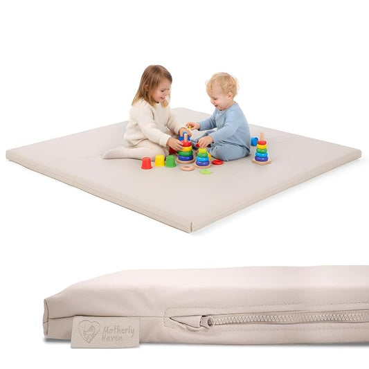 Motherly Haven Play Mat Cover Only – Fits 50x50x1 Rollable Foam Floor Mat for Babies – Waterproof, Easy to Clean Replacement Cover for Tummy Time & Crawling – Beige