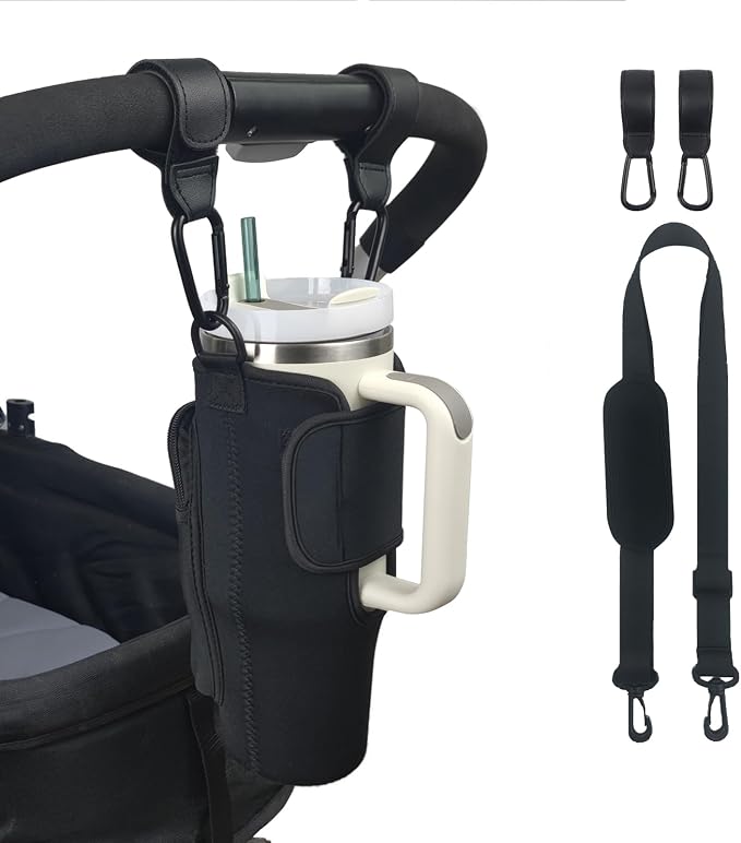 UXIETIN Stroller Cup Holder Compatible with Stanley,Stroller Cup Holder with Adjustable Strap and Pouch Taking Everywhere,Accessories for 30/40oz Stanley Cup