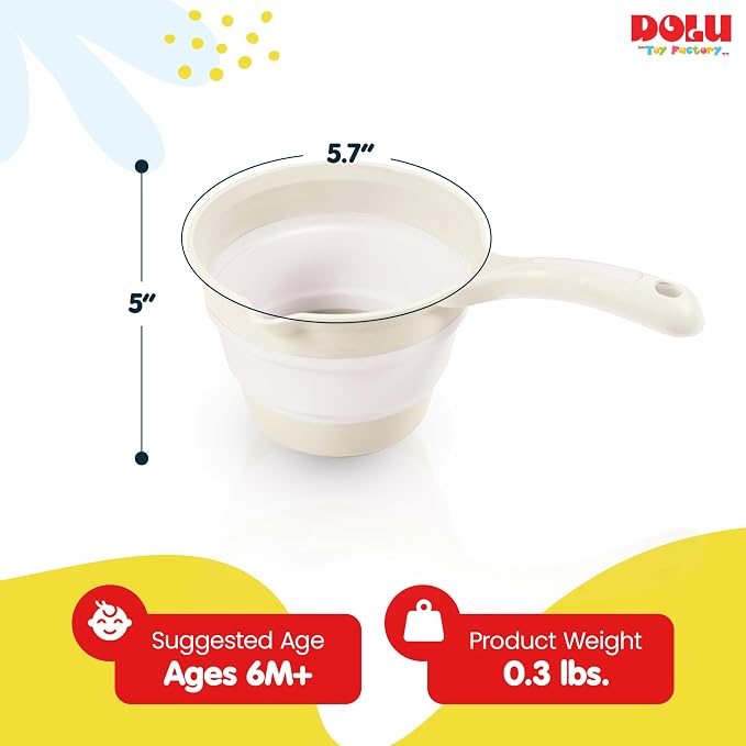 DOLU Foldable Bath Ladle for Compact Toddler Wash Tub, Portable and Space Saving Design Ideal for Ages 6 Months and Older, Relax Beige