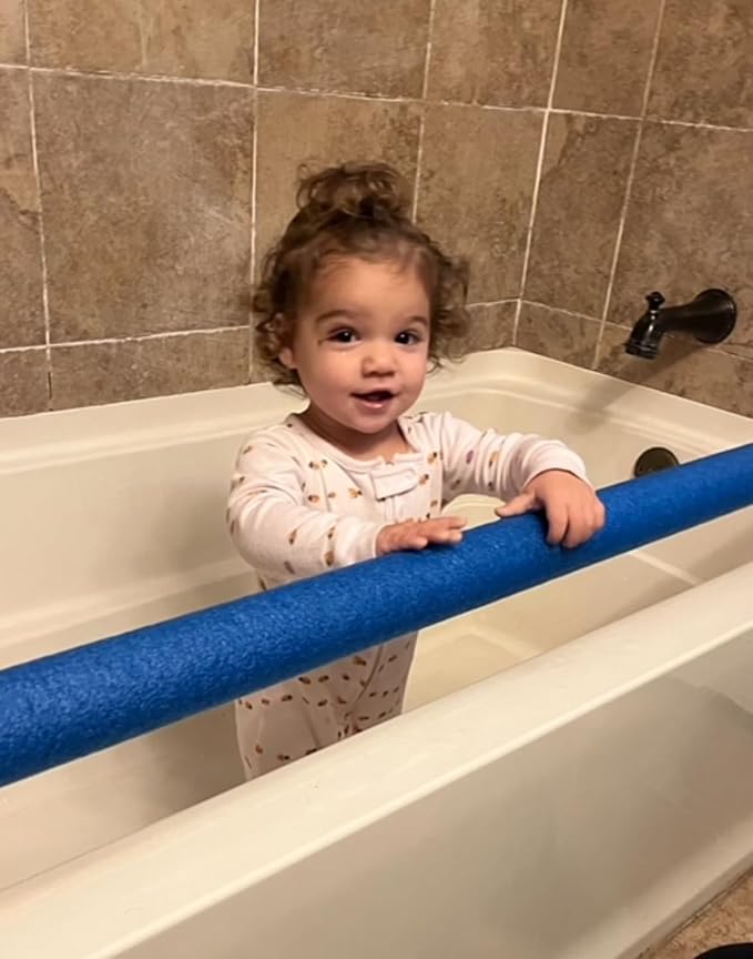 Bathtub Baby Gate Toddler Safety Bar - Non Slip Adjustable Height Bar for Baby Proofing, Child Proof Toddler Bath, Kids Bathroom Child Safety Products (Blue)