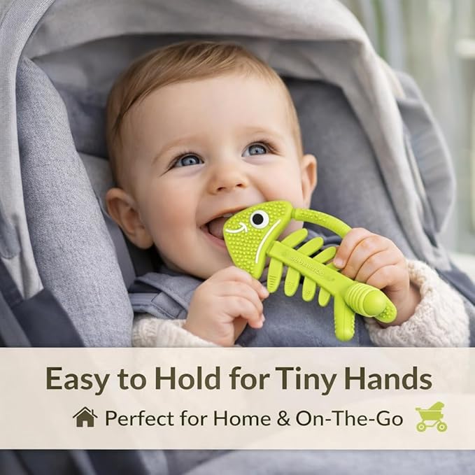 3 in 1 Infant Toys, Baby Teething Toys 3?? 6??2 Months, Teethers for Babies 0??????2 Months for Teething Relief, Baby Gift, Baby Teether Toys, Silicone Sensory Toys, USA Patent Pending, Fish (Green)