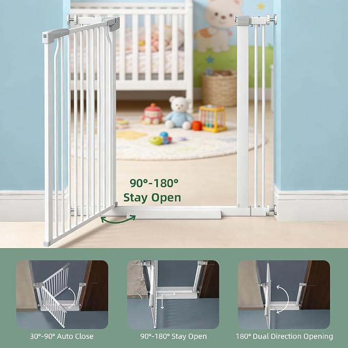 40.55" Tall Wide Baby Gate for Doorways Stairs, 71.2"-76.7" Extra Tall Dog Pet Gates for Large Opening, High Child Kid Safety Door No Drill, Auto Close Cat Proof Hallway Kitchen Indoor House, White