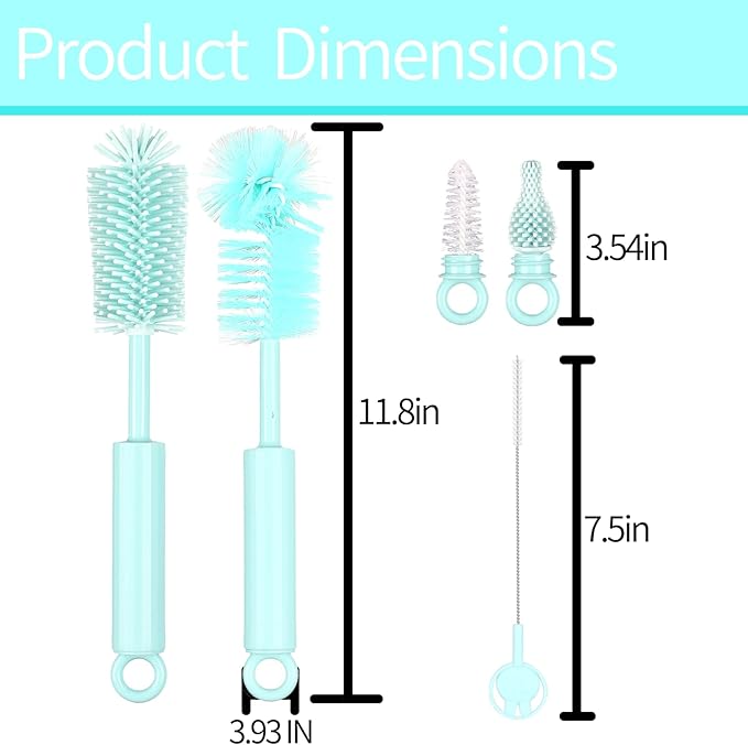 Silicone Bottle Brush Set - 5 in 1 Silicone & Nylon Bottle Cleaner BPA-Free for Owala 24oz/32oz/40oz Cup, Multifunctional Cleaning Kit for Owala/Stanley/Yeti Tumbler Cup Accessories - Blue