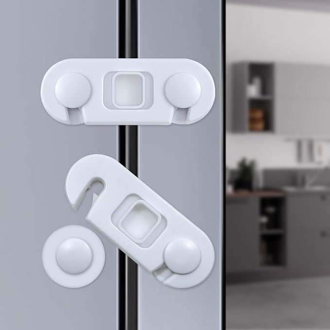 Fridge Lock for Kids, Child Proof Cabinet Locks, Refrigerator Lock with 3M Adhesive, Freezer Locks with Dual-Sided Opening Design, No Drill No Screw, More Security for Baby/Pets (4 Pack)