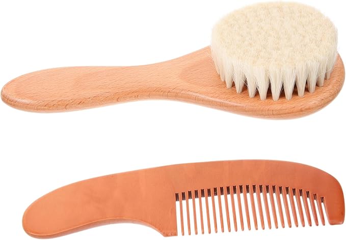 Kisangel 5sets Newborn Hair Brush and Wooden Comb Ergonomic Brush for Gentle Scalp Massage Care Set