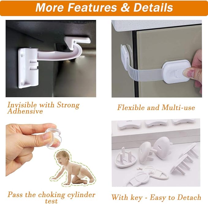 Baby Proofing Kit 58 Packs- Child Safety Essentials Set with Invisible Cabinet Locks, Corner Guards and Outlet Covers Baby Safety Products - All-in-one Super Value Child Proof Kit