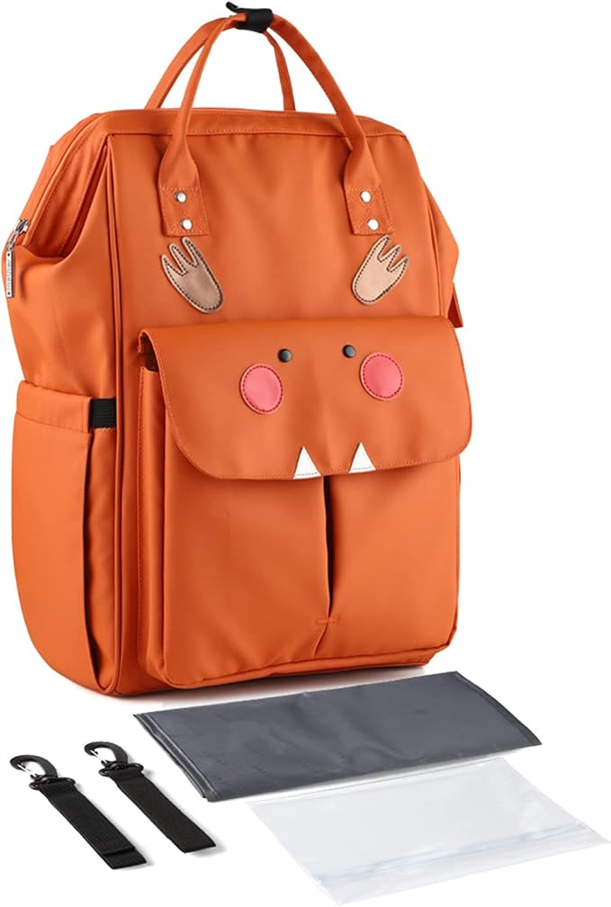 SONARIN Stylish Large Capacity Diaper Bag Backpack,Travel Nappy Changing Bag Mommy Bag with Changing Mat & Stroller Straps(Orange)