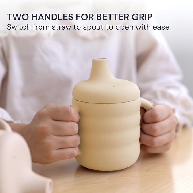 Vaanshie Silicone Baby Sippy Cups | Straw Cup Baby | Toddler Cup with Straw | 3 Stages Training Cup for Infants Toddlers and Kid, 5.4 oz (Beige)