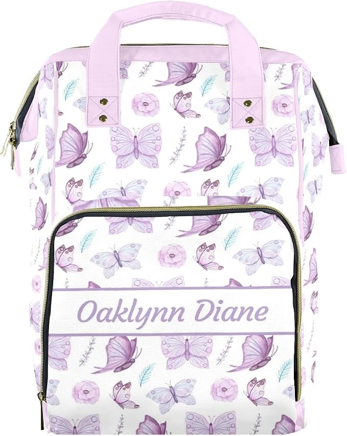 Custom Diaper Bag for Baby Girl Customized Butterfly Purple Baby Bag Personalized Nursing Bags with Name Custom Name Mommy Daypack Bag Tote Bag Gifts
