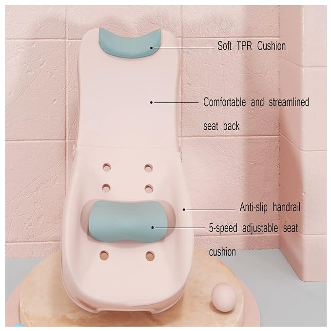 Adjustable Children's Shampoo Chair is Suitable for 3-10 Years Old Bath seat Bathtub Household Foldable Moisture-Proof Clothes Design Pink