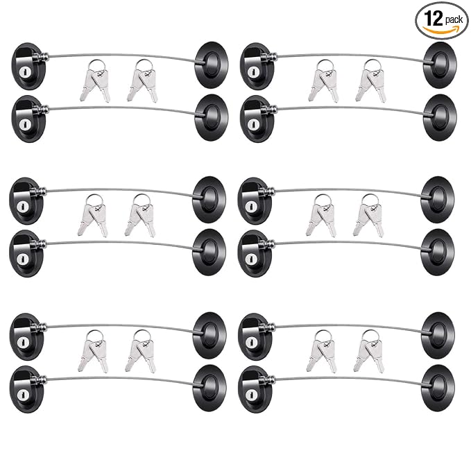 12 Pack Refrigerator Locks with 24 Keys,Child Safety,Refrigerator Lock Combination,Mini Fridge, File Drawer,Toilet Seat Lock with Strong Adhesive (Black)
