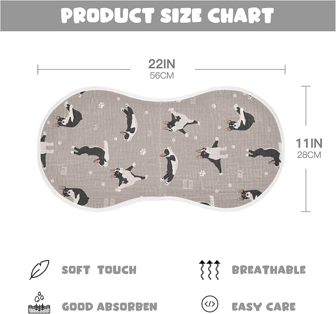 Yoga Boston Terrier Dog Pattern Muslin Burp Cloths for Baby 1 Pack 100% Cotton Baby Washcloths Bibs for Boy Girl