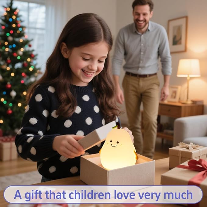Pears Baby Night Light for Kids, Squishy Silicone Pear Night Lamp, 7 Colors 3 Dimmable LED Night Lights for Nursery Decor, Rechargeable Bedroom Nightlight Baby Touch Lamp, Gifts for Girls Boys Toddler