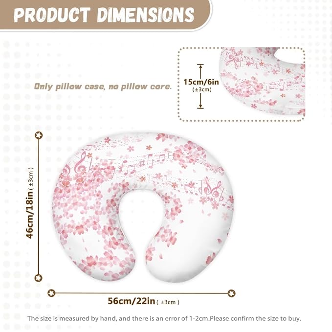 Music Sakura Nursing Pillow Cover for Breastfeeding Pillow, Ultra Soft and Cozy Nursing Pillow Slipcovers Good Choice for Mom or Baby