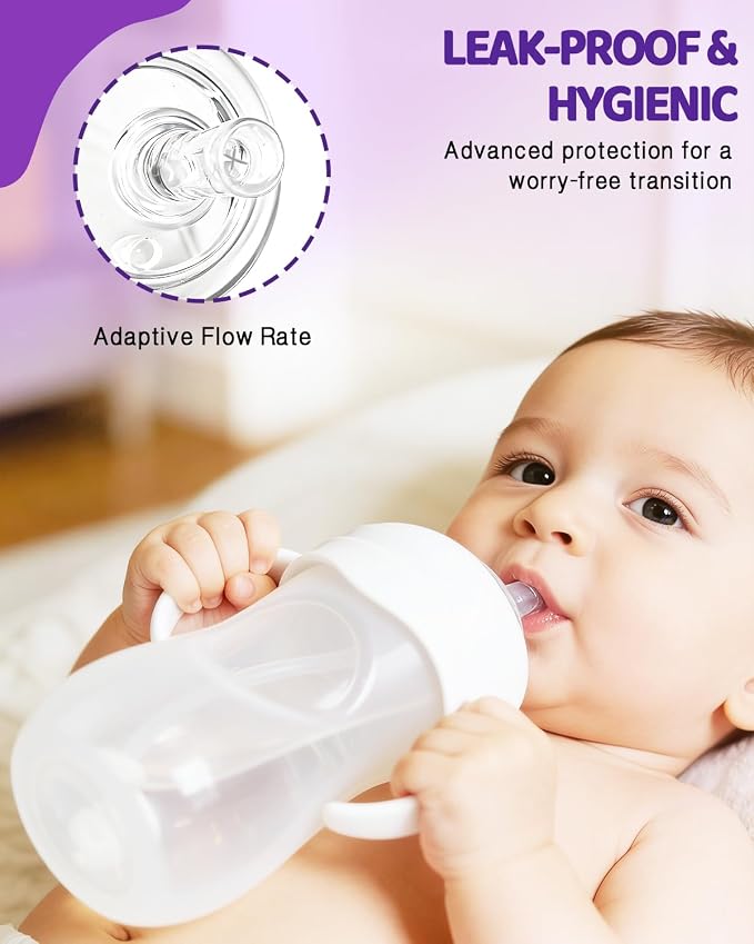 Sippy Straw Cup Conversion Kit for Philips Avent Natural Baby Bottles, Soft Silicone Spout & Weighted Straw, Easy-Grip Handles & Cleaning Brush, BPA-Free,Pack of 3