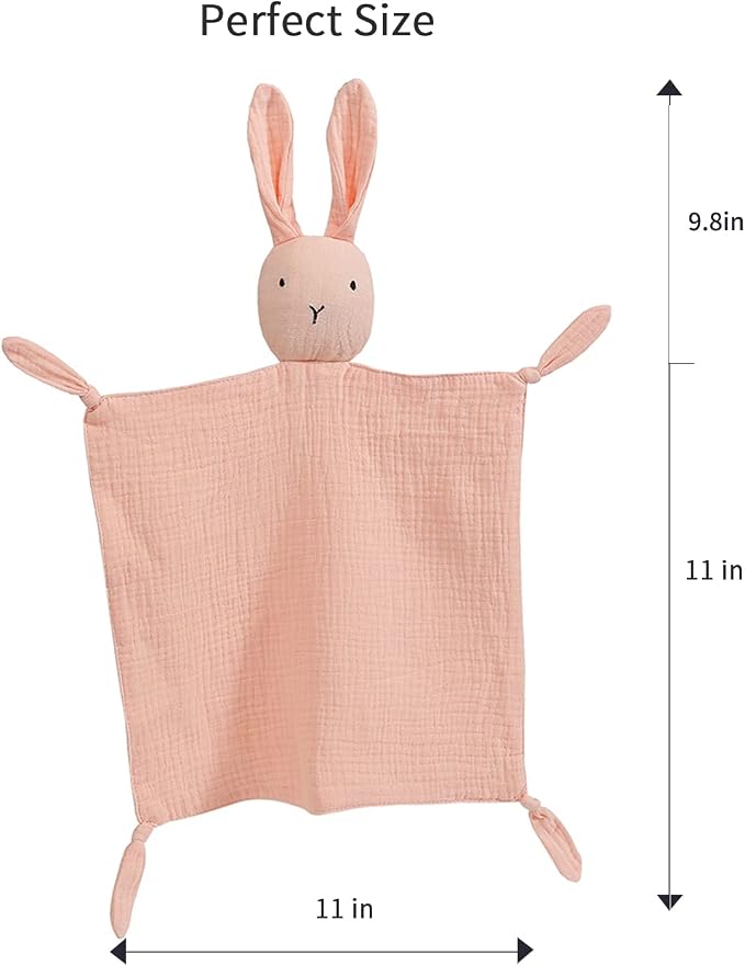 insular Lovey Blanket for Boys and Girls, Cotton Muslin Security Blanket for Babies, Bunny Lion Lovie Soothing Towel for Newborn and Infant, 2 Pcs Set (Pink&Khahi)