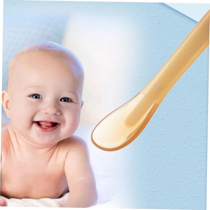 Toyvian Silicone Soft Spoon for Newborns and Ergonomic Training Weaning Utensil with Wide Head Lightweight Tool for - and Water Safe and Portable in Light Yellow