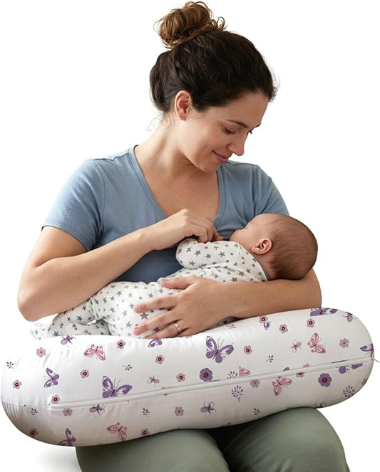 Little Grape Land Ergonomic Nursing Pillow,New Breastfeeding Pillows Support for Mom and Baby,Breathable and Soft with Cute Washable Cover, Multi-Use Feeding Pillow for 0–12 Months, Purple Butterfly