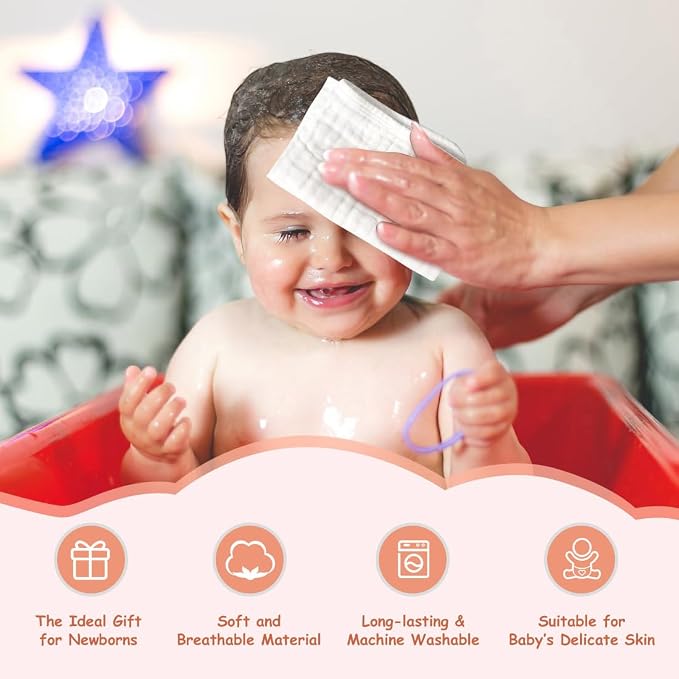 AIDEA Burp Cloths and Washcloths for Baby, Absorbent Cotton Muslin Baby Towels, Large Soft Breathable Newborn Essentials for Boys and Girls, Newborn Essentials, White, 10 Pack, 20"x10"