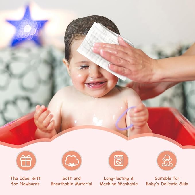 AIDEA Baby Washcloths and Burp Cloths, Absorbent Cotton Muslin Baby Towels, Large Soft Breathable Newborn Essentials for Boys and Girls, Newborn Essentials, White-10 Pack, 10"x10"