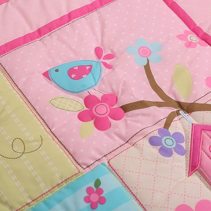 1 PC Pink Embroidery Owl Theme Nursery Crib Comforter Baby Girl Jungle Friends Quilted Blanket