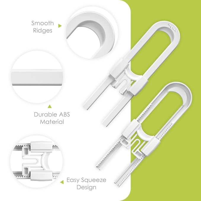 6 Pack Adjustable Cabinet Locks for Babies, U-Shaped Baby Proofing Child Locks for Kids Toddlers Safety, Sliding Door latches for Cabinets, Drawer, Closet, Fridge, Door Knob Handle, Kitchen Home Safe