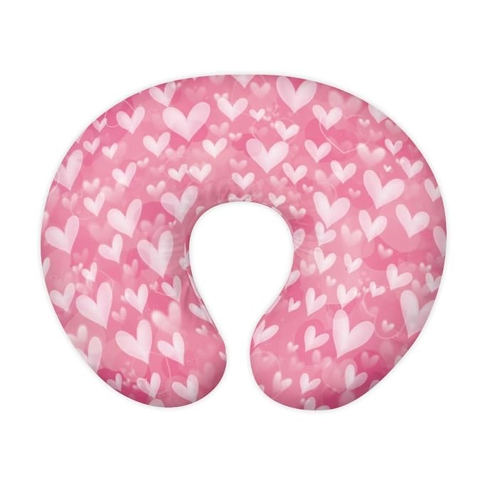 Forchrinse Pink Love Heart Nursing Pillow Cover for Baby Girls Soft Breastfeeding Pillow Cover Washable Infant Feeding Cushion Cover