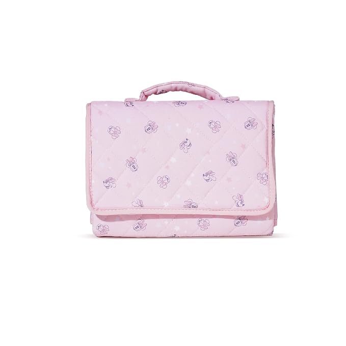 Disney Minnie Mouse Portable Baby Changing Pad Quilted Poplin Waterproof Wipeable Diaper Changing Mat for Travel and Nursery