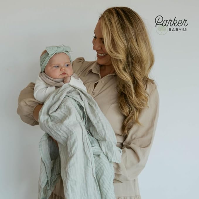 Parker Baby Swaddle Blankets - 3 Pack of 100% Cotton Muslin Swaddle Blankets for Baby Boys and Girls - Unisex/Gender Neutral - Sage