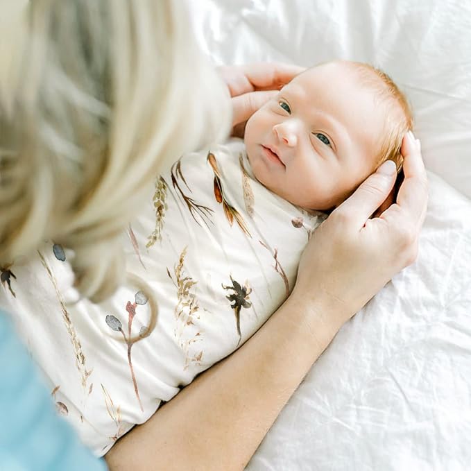 GRSSDER Baby Blankets Super Soft Jersey Knit Swaddle Blanket for Baby Girls and Boys, Double Layer Reversible Receiving Blankets 34 x 44 Extra Large for Swaddling, Stylish Pretty Flora, Beige