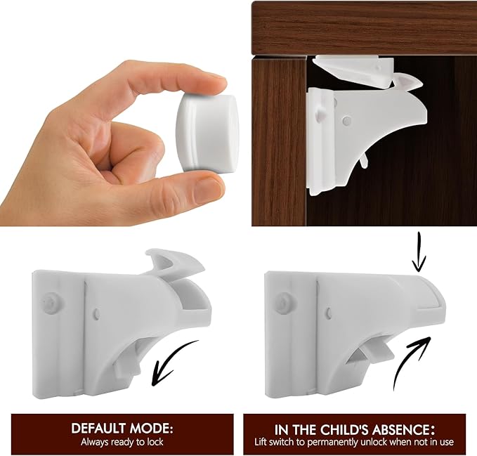 8 Pack Child Safety Magnetic Cabinet Locks - Children Proof Cupboard Baby Locks Latches - Adhesive for Cabinets & Drawers and Screws Fixed for Protection