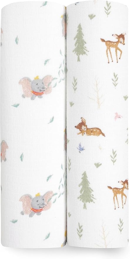 aden + anais Essentials Muslin Swaddle Blankets, Newborn Receiving Blanket for Swaddling, 100% Cotton Baby Swaddle Wrap, 2 Pack, Disney + Friends