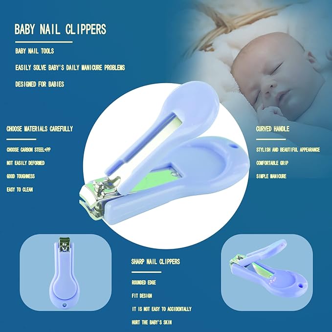 Baby Grooming Kit, Baby Essentials for Newborns, Portable Baby Care Kit, Contains Baby Nail Clippers, Baby Comb, Baby Brush, Baby Ear Wax Removal Tool and More (10 in 1) (Blue)