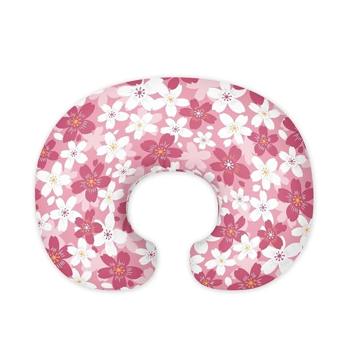 Pink Cherry Blossoms Nursing Pillow Covers, Nursing Pillow Slipcovers Breastfeeding Newborn Infant Feeding Cushion Cover Case
