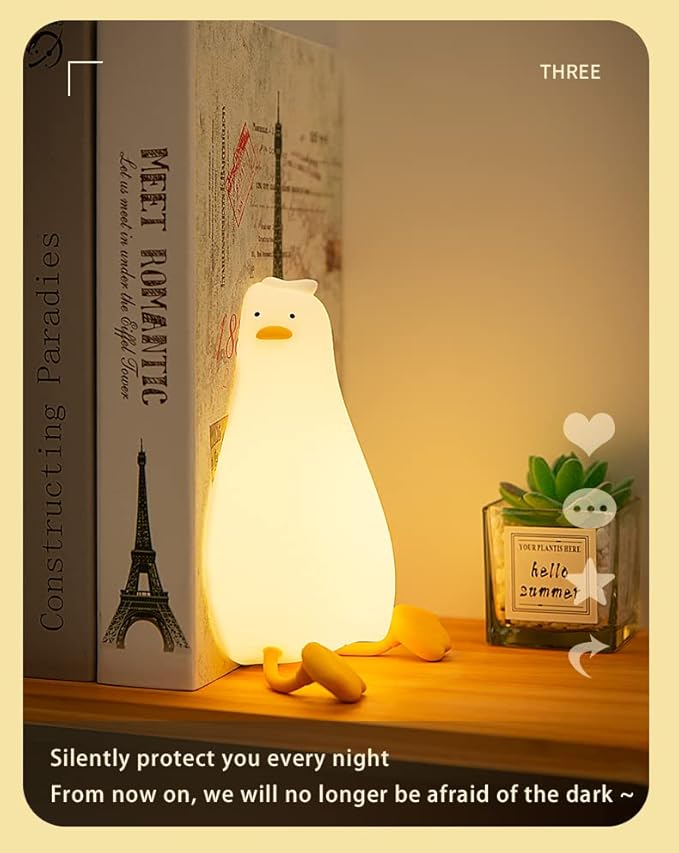 ATSUI Duck Night Light, LED Squishy Novelty Animal Night Lamp, Food Grade Silicone, 3 Level Dimmable Rechargeable Nursery Nightlight for Breastfeeding Toddler Baby Kids