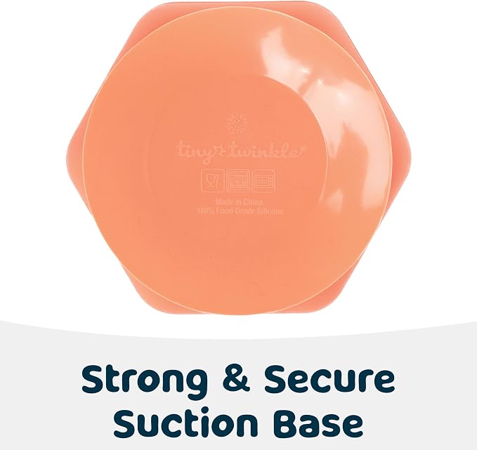 Tiny Twinkle Silicone Suction Bowl with Lid for Baby and Toddler - 100% Silicone - BPA Free - Microwave Safe - Suction Bowls For Baby, Snack Containers For Toddlers (Coral)