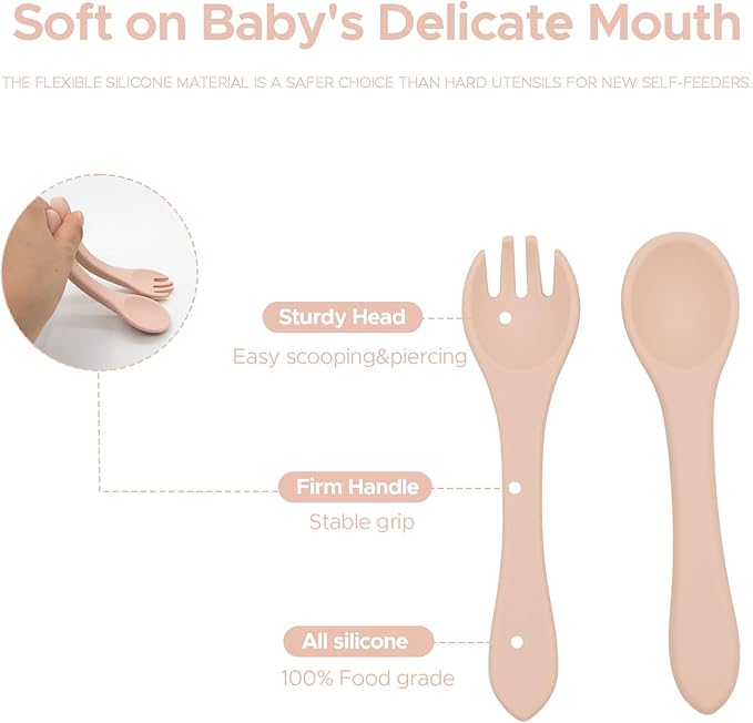 BabyX Baby Silicone Feeder Set, 3-pcs Home Critter-themed Baby Plate with Suction, Spoon and Fork for Babies Toddler Kids, BPA-Free, Baby Utensils Feeding Supplies, Microwave and Dishwasher Safe