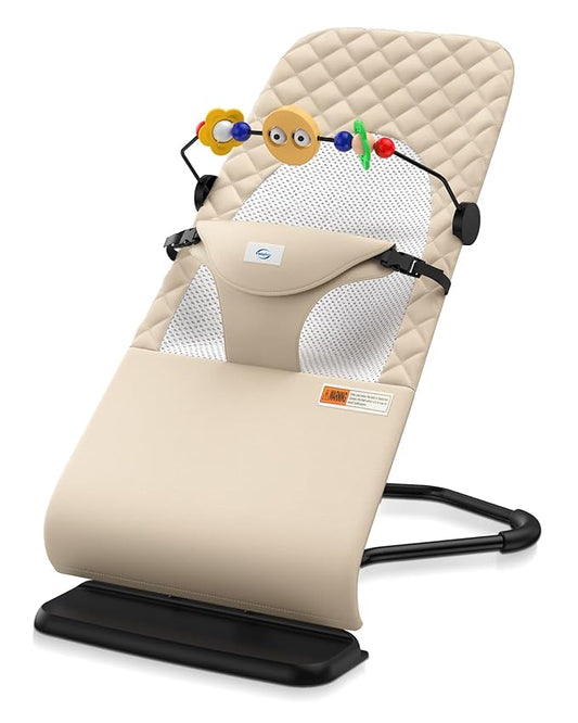 Baby Bouncer, Bouncer Seat for Babies 0-12 Months,Ergonomic Baby Seat Breathable and Comfortable Cushion with 3-Height Adjustments, Infant Rockers Portable Folding and Detachable