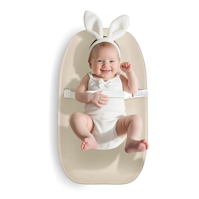 Baby Changing Pad ??Wipe-Clean Surface,Non-Slip Base with Safety Strap,Straight Peanut Contoured with Cushioned EVA Foam,Portable Diaper Changing Pad for Newborn and Toddler,Nursery and Travel, Oat