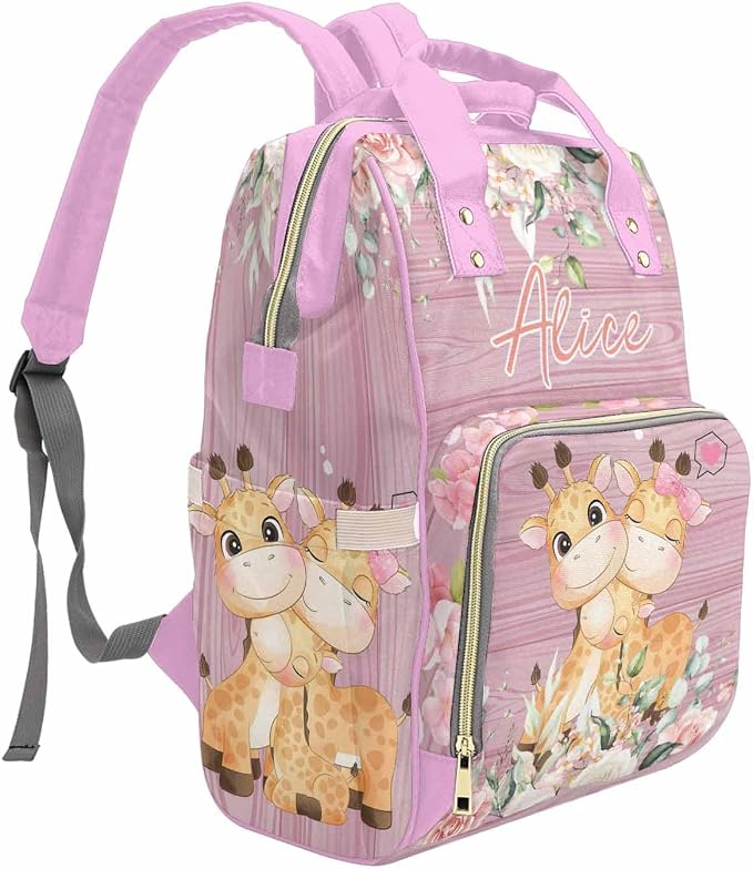 M YESCUSTOM Personalized Diaper Bag Backpack Custom Pink Mommy Nursing Daypack with Name Portable Travel Backpack Waterproof Nappy Bags New Born Gift for Women Mom
