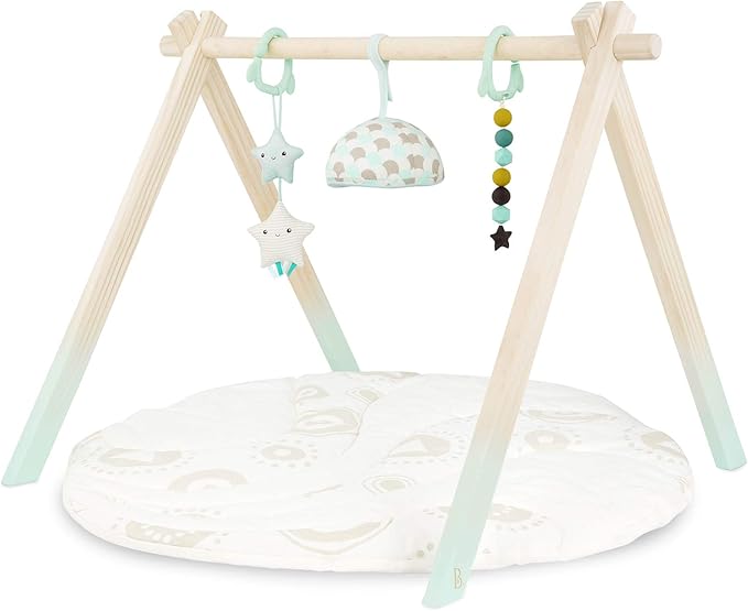 B. toys ??Wooden Baby Play Gym ??Activity Mat ??Starry Sky ??3 Hanging Sensory Toys ??Natural Wood ??Babies, Infants