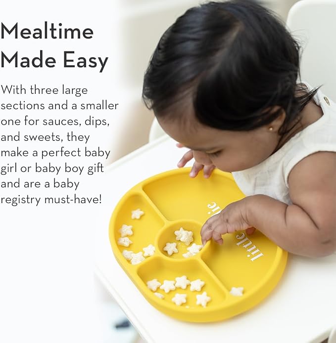 Bella Tunno Suction Plate for Babies & Toddlers, Self-Feeding Dish for Baby Led Weaning, Silicone Divided Plate, Sticks to Highchair Trays & Tables, Microwave & Dishwasher Safe, Eat Up Buttercup